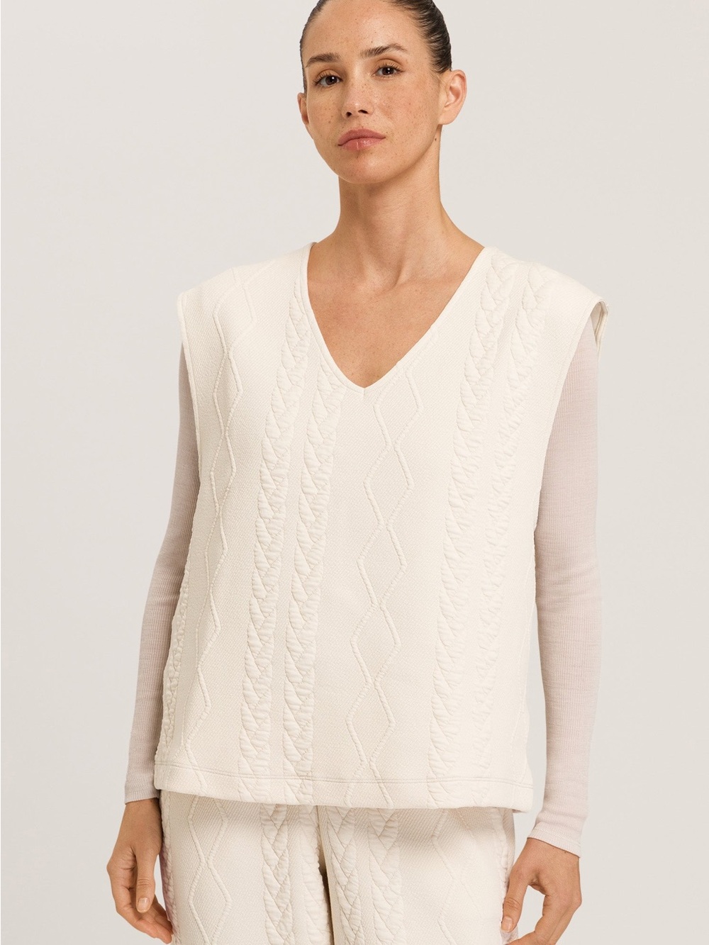 Hanro Cream Textured Sleeveless Top